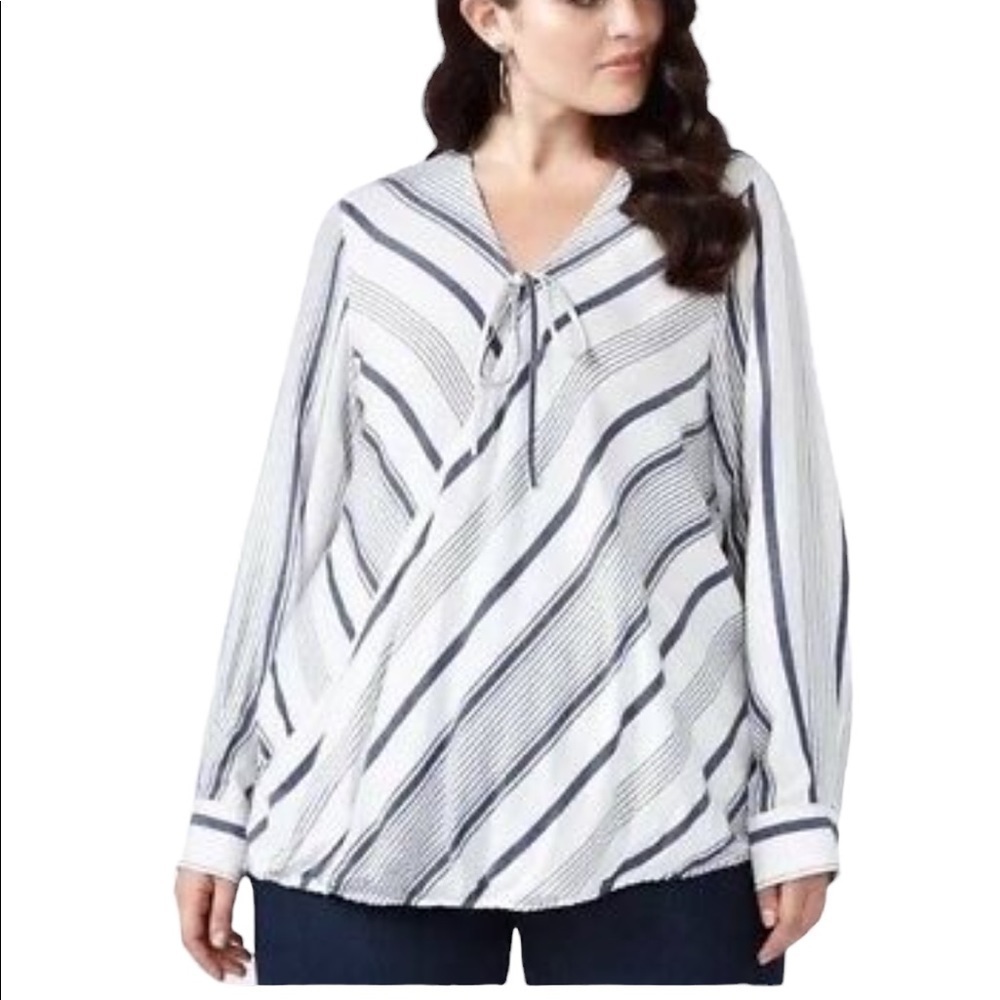 Melissa McCarthy Seven7 Top Faux Wrap Long Sleeve Striped Soft
